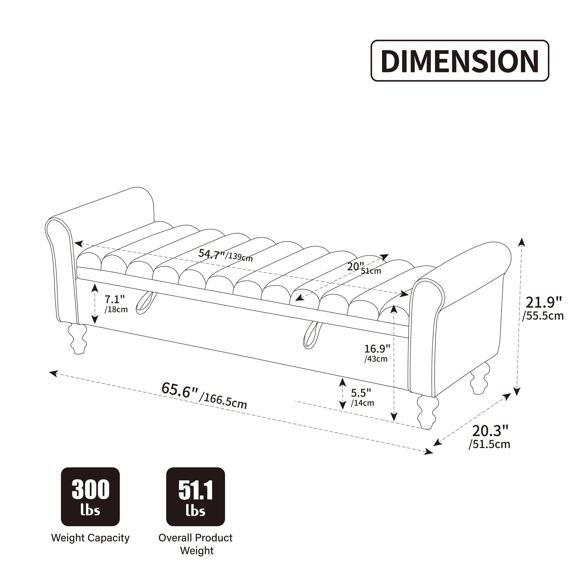 Wide Modern Upholstered Storage Bench With Rolled Armrest - Image 6