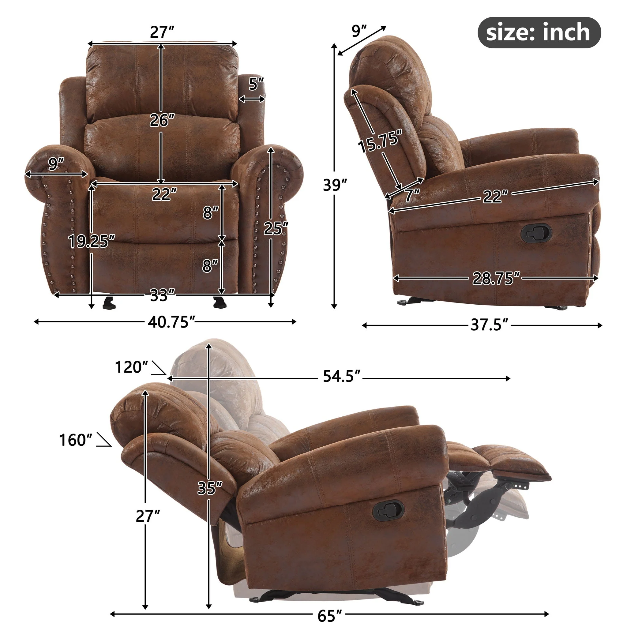 Wide Standard Manual Glider Recliner - Image 10
