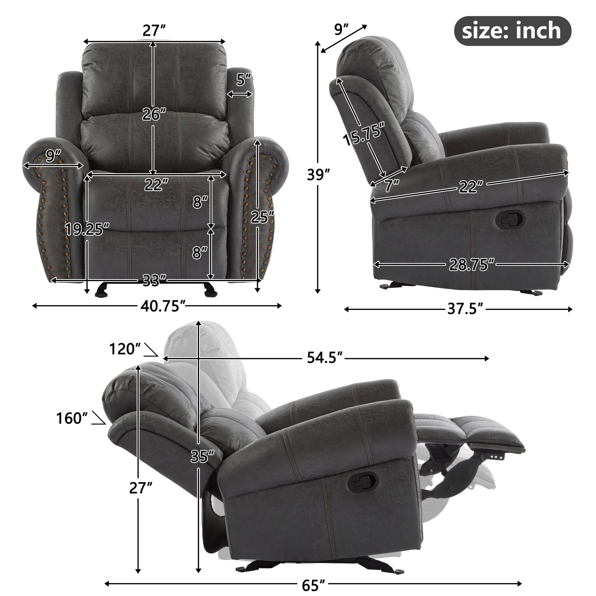 Wide Standard Manual Glider Recliner - Image 11