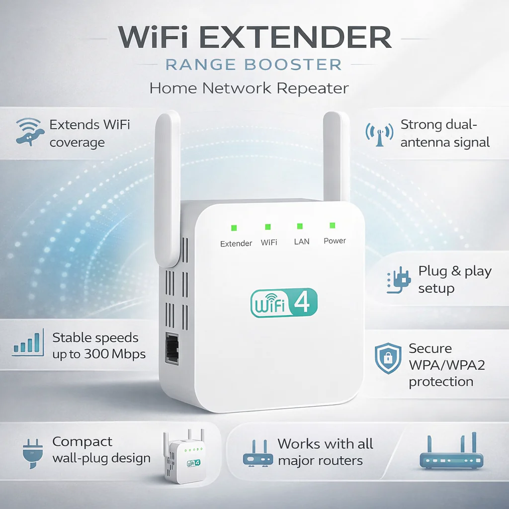 WiFi Extender 300Mbps 2.4GHz Range Booster with Ethernet Port - Image 3