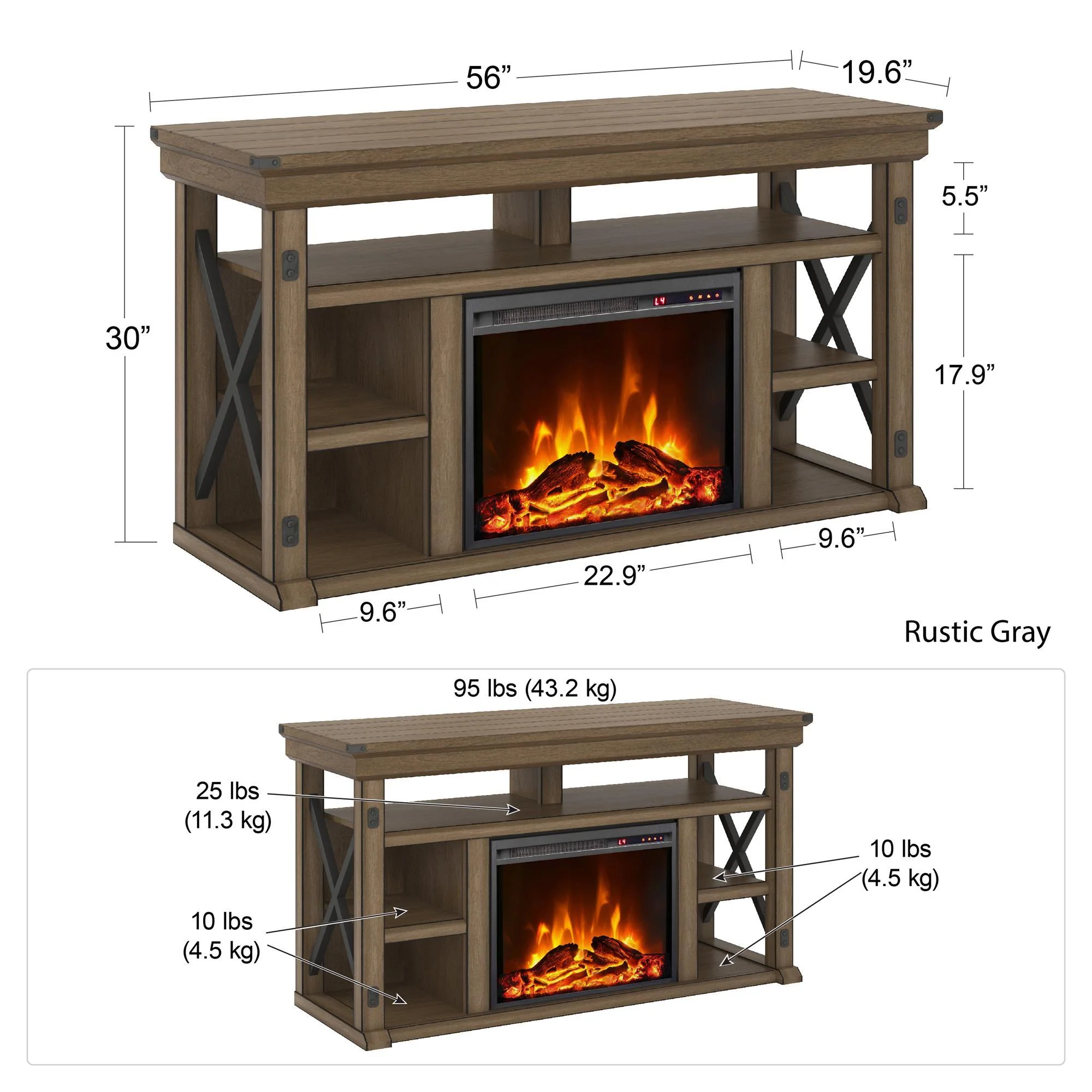 Wildwood - Fireplace TV Stand - Gray - Image 3