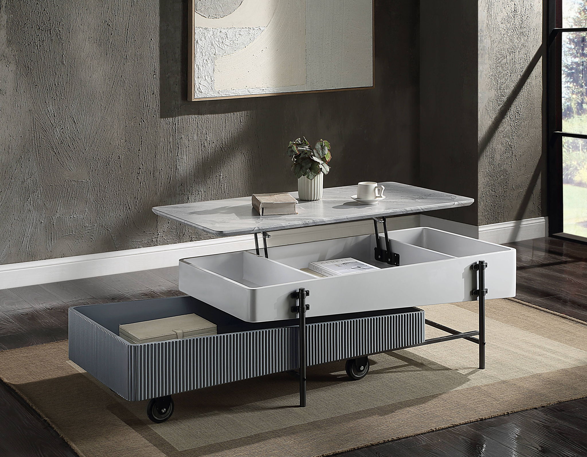 Wilkins - High Gloss Coffee Table With Lift Top - Gray / White - Image 2