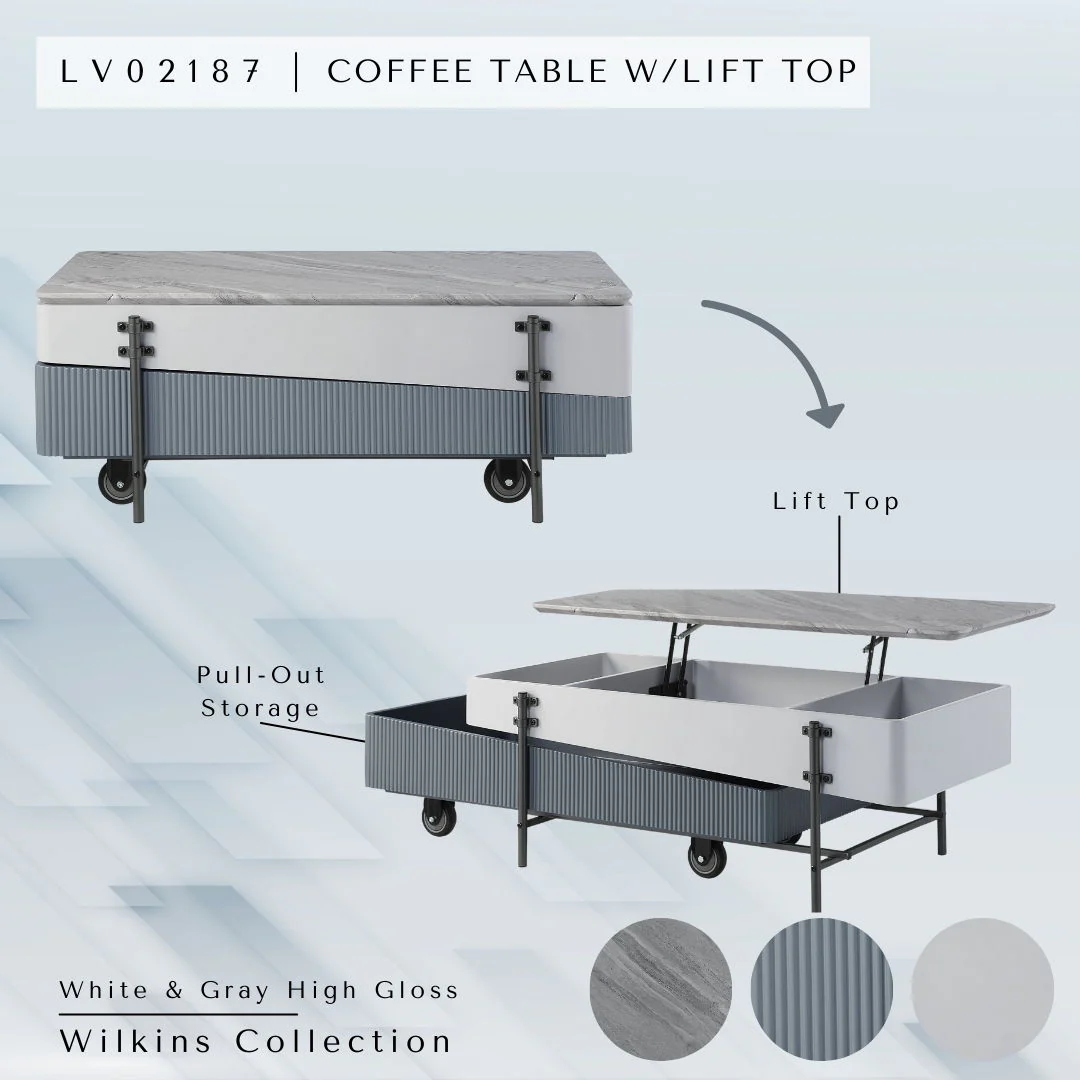 Wilkins - High Gloss Coffee Table With Lift Top - Gray / White - Image 3