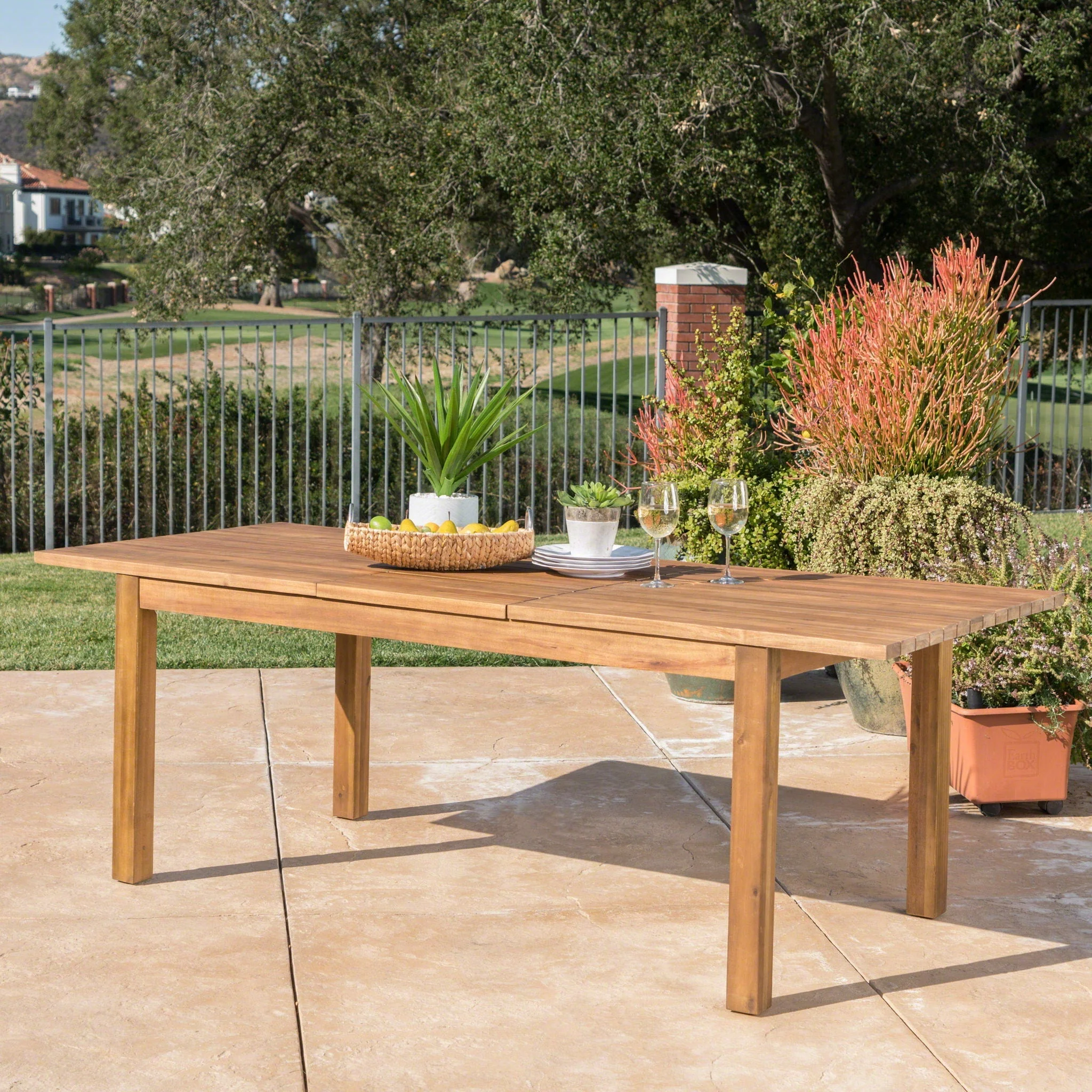 Wilson Expandable Dining Table With Slat Design - Teak Acacia Wood - Image 3