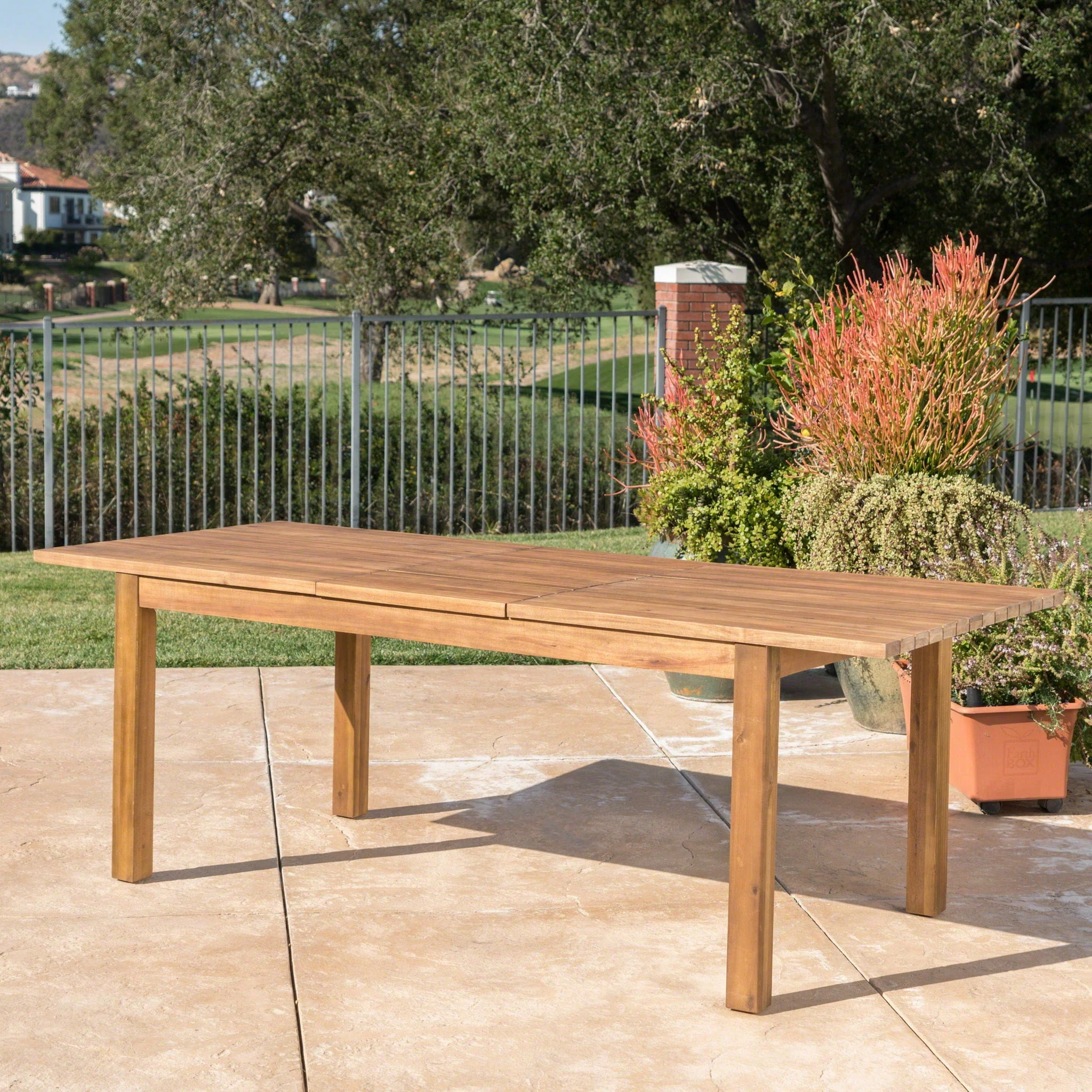 Wilson Expandable Dining Table With Slat Design - Teak Acacia Wood - Image 4