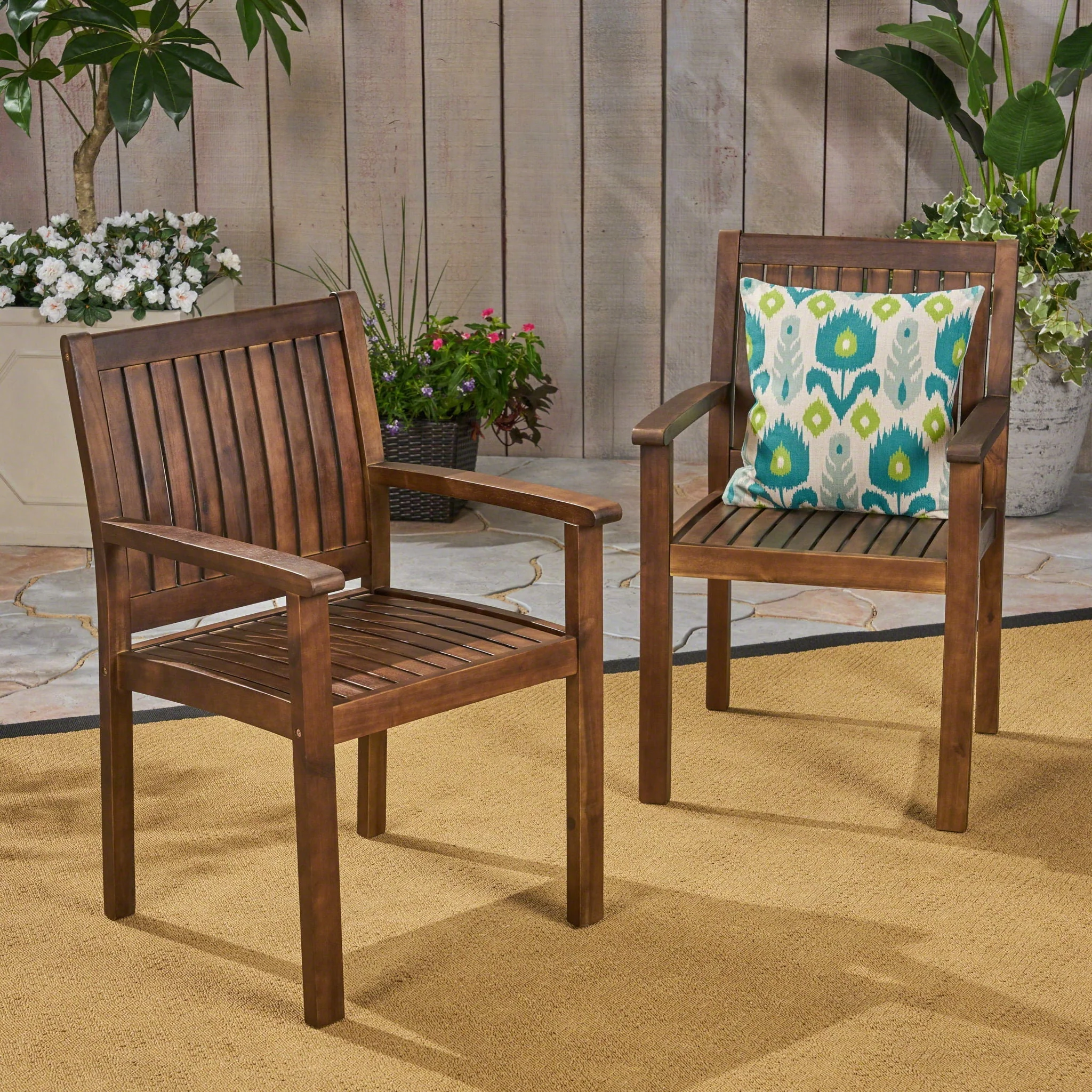 Wilson Rustic Dining Chair Acacia Wood With Slat Panel Design (Set of 2) - Dark Brown - Image 2