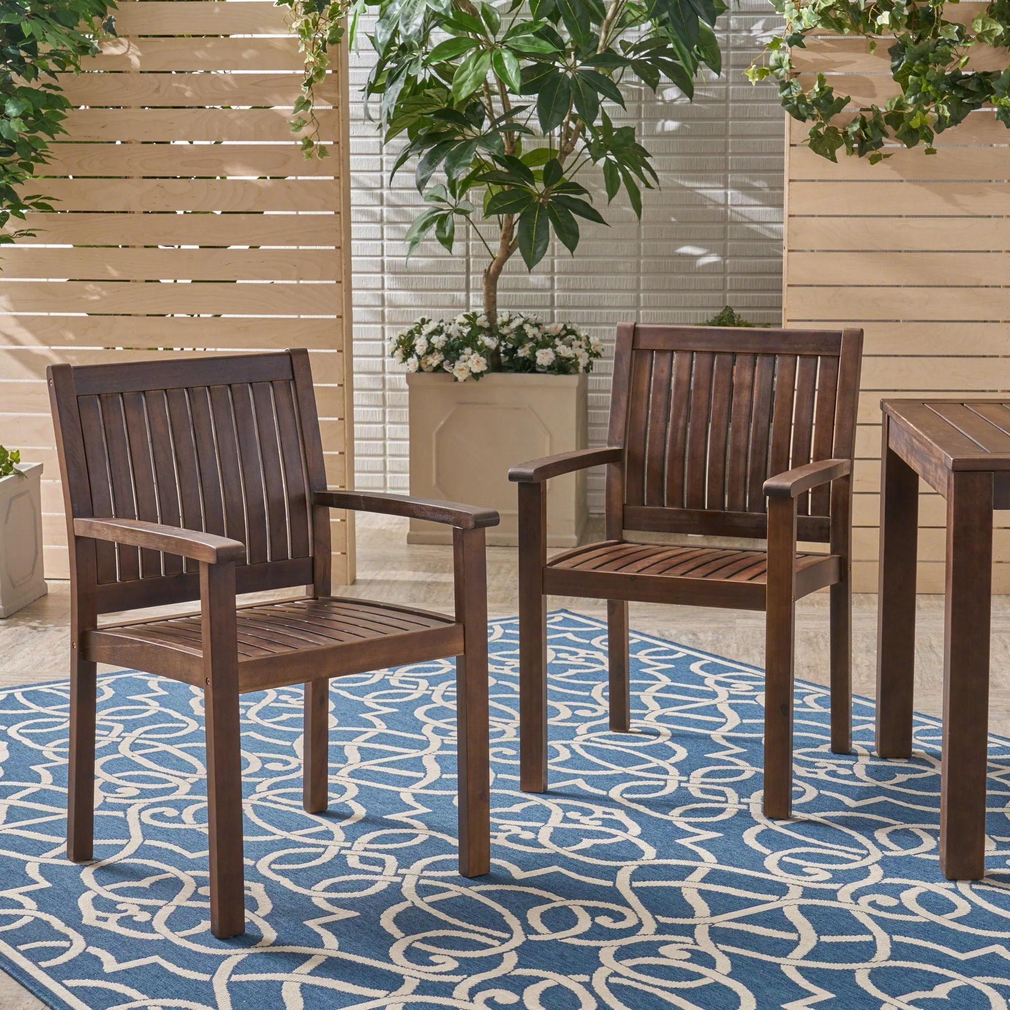 Wilson Rustic Dining Chair Acacia Wood With Slat Panel Design (Set of 2) - Dark Brown - Image 3