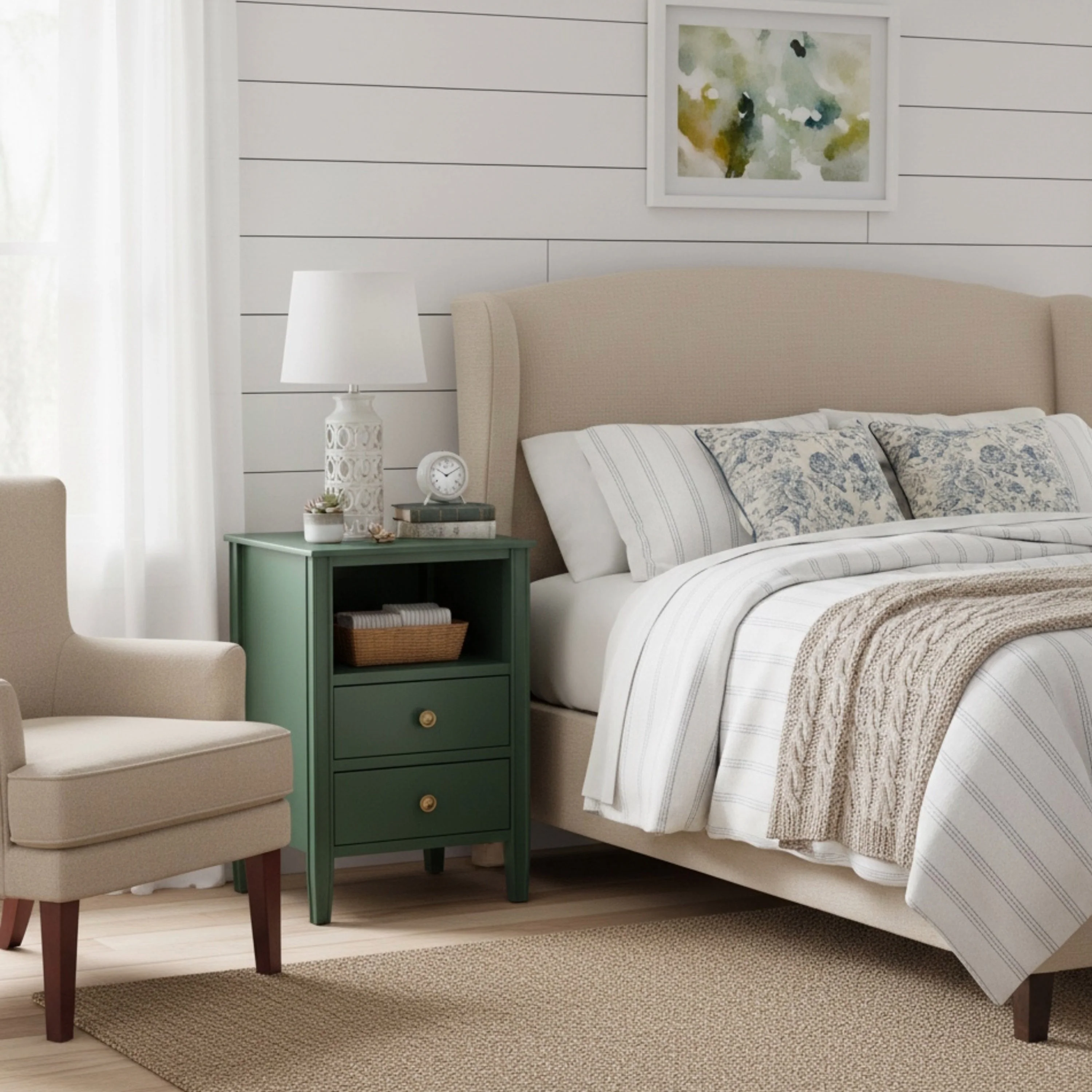 Winston 2-Drawer Storage Nightstand in Vintage Green - Image 2