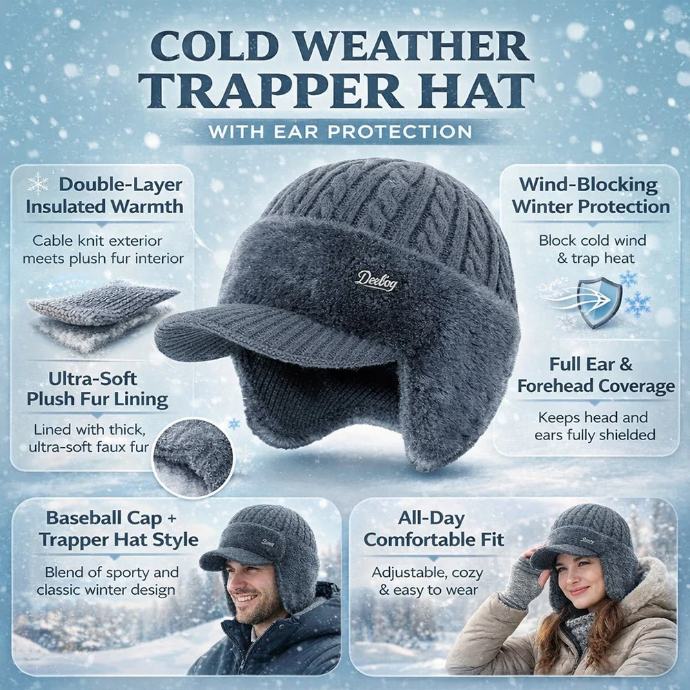 Winter Trapper Hat with Ear Flaps Cold Weather Warm Cap - Image 5