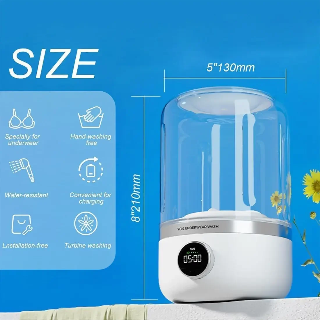 Wireless 1L Mini Portable Washing Machine for Socks Underwear Dehydration Laundry - Image 6