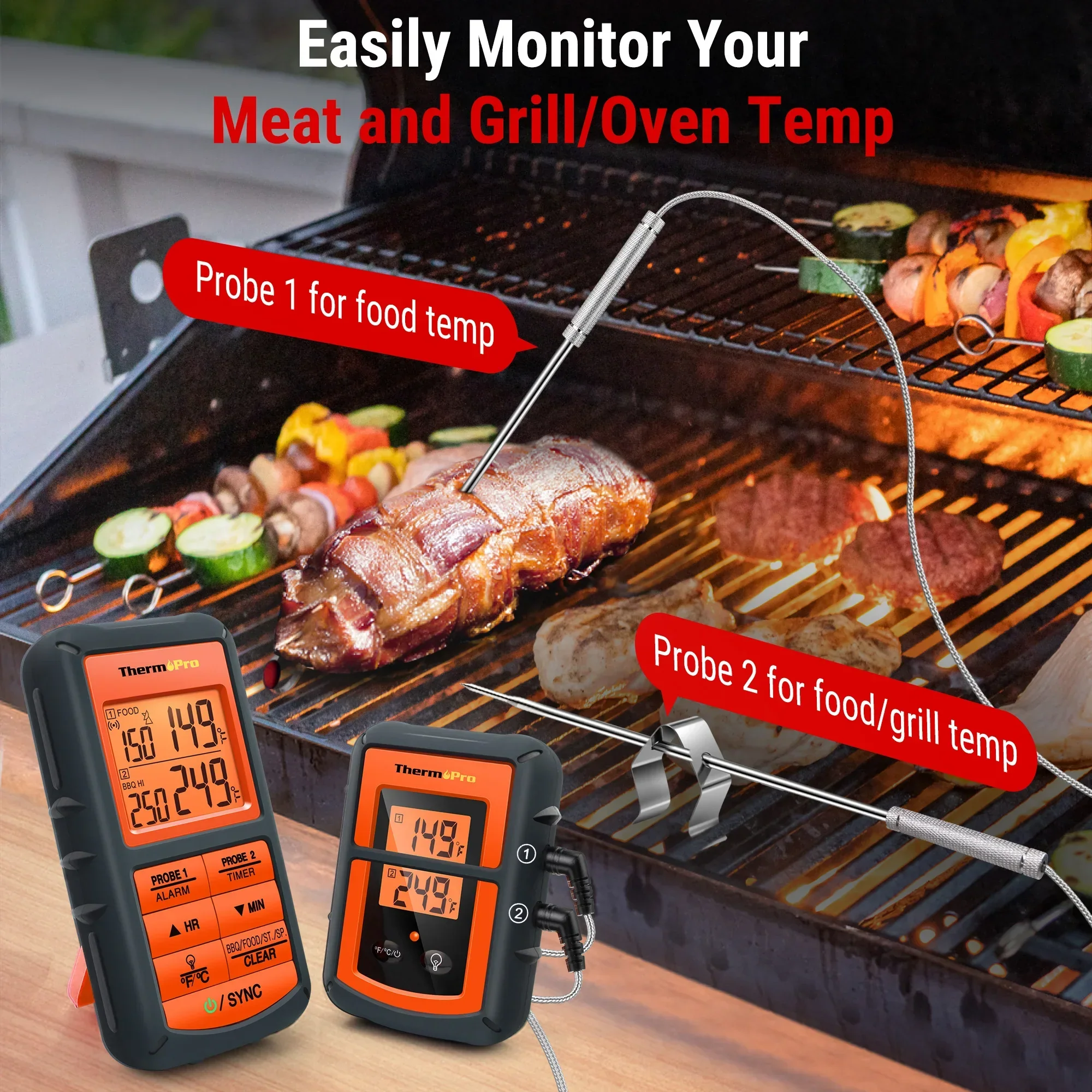 Wireless BBQ Meat Thermometer Dual Probe Backlit Long Range Grill Cooking - Image 3