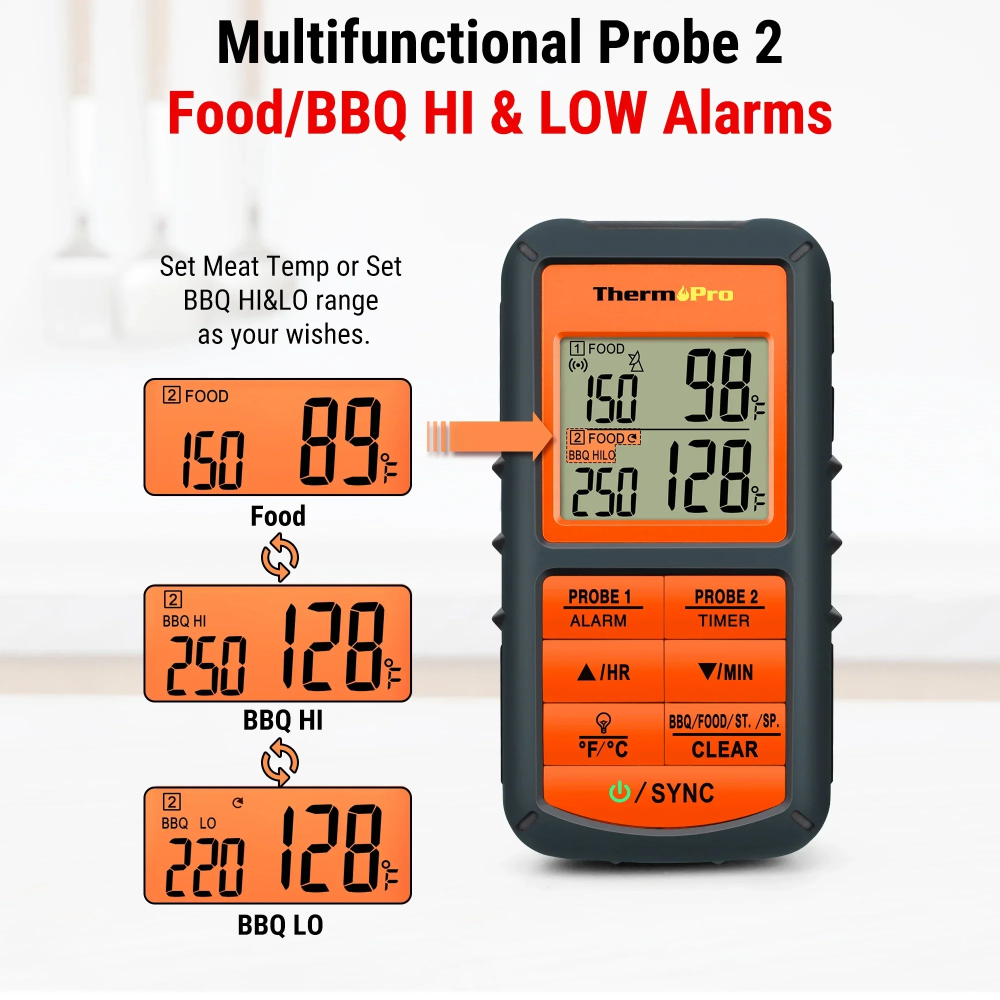Wireless BBQ Meat Thermometer Dual Probe Backlit Long Range Grill Cooking - Image 4