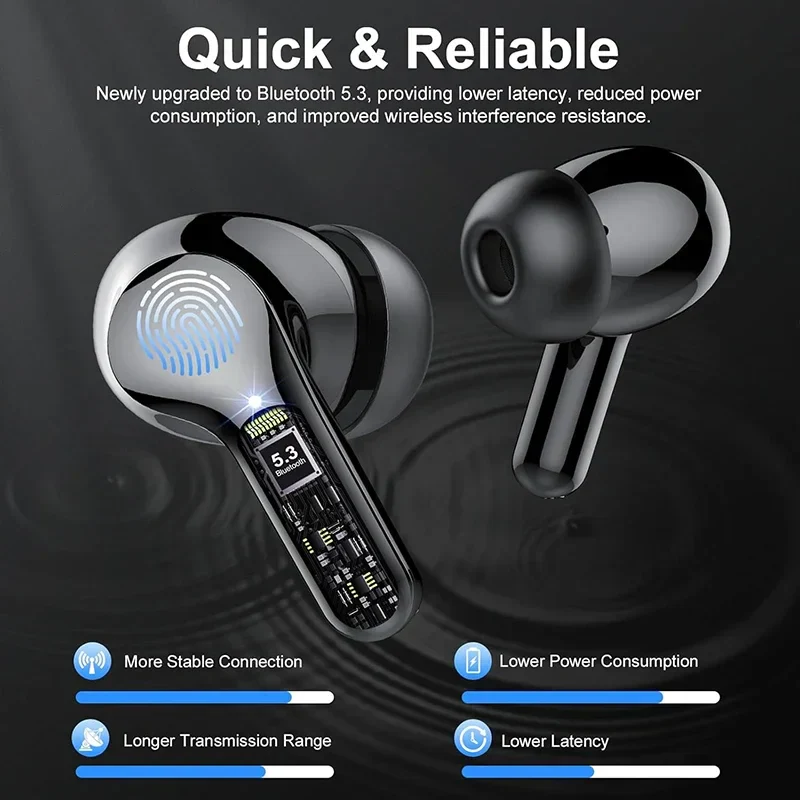Wireless Bluetooth 5.3 Earbuds HiFi Stereo Noise Cancelling LED IP7 Waterproof - Image 4