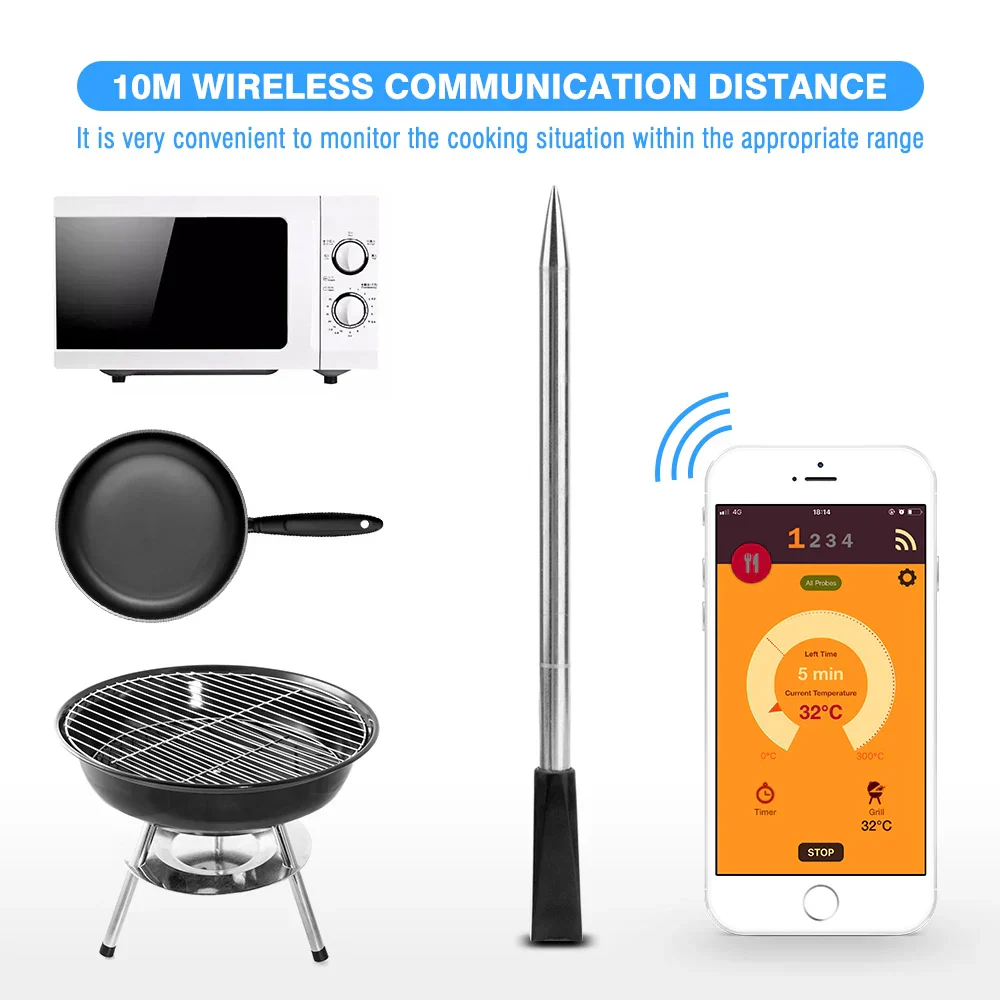 Wireless Bluetooth Meat Thermometer Digital BBQ Grill Oven Smoker Sous Vide - Image 2