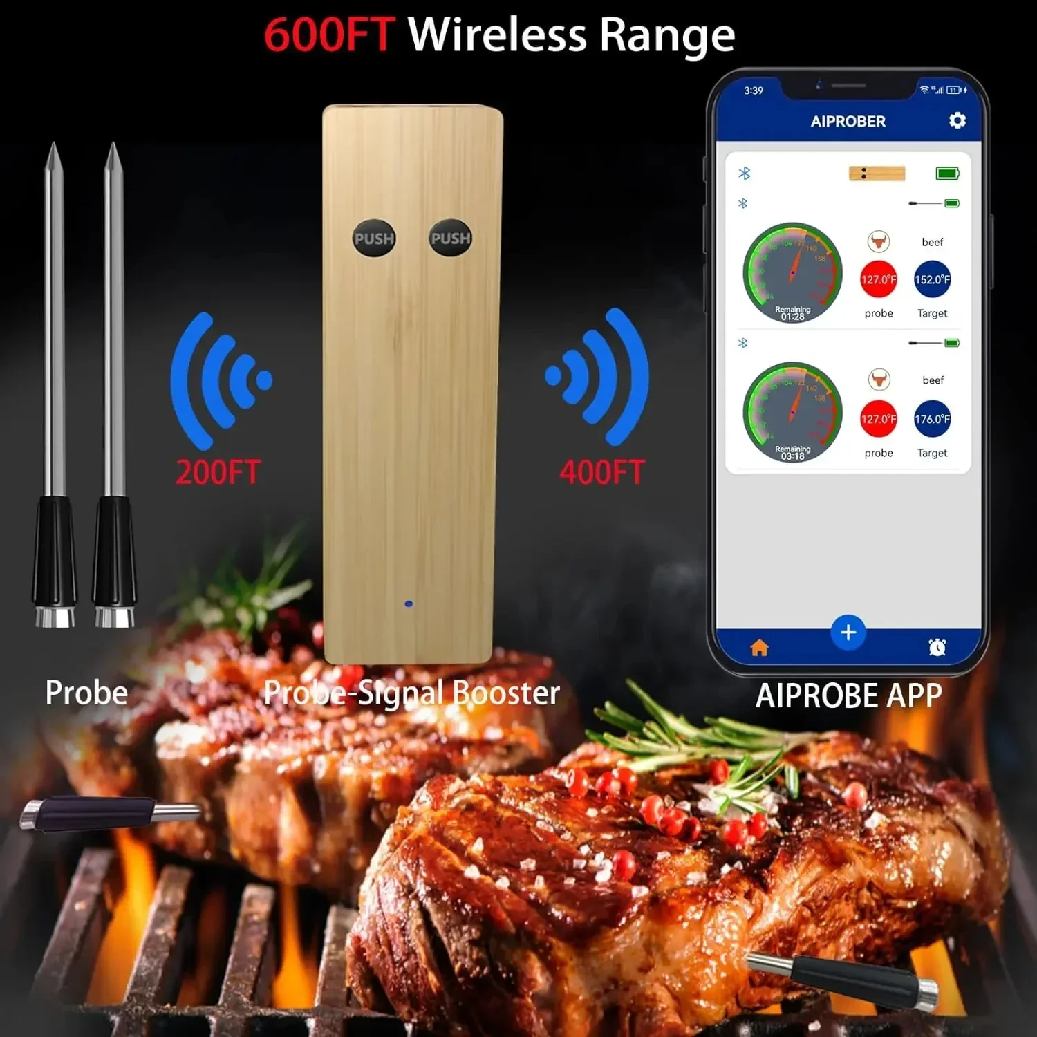 Wireless Bluetooth Meat Thermometer Digital BBQ Grill Oven Steak Cooking - Image 3