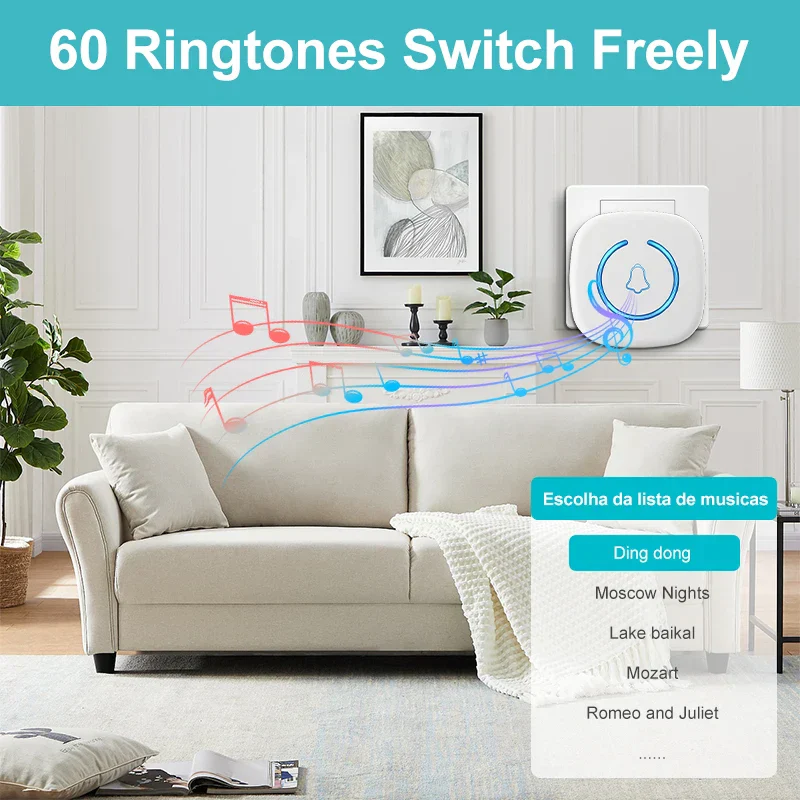 Wireless Doorbell Long Range 300M Smart Door Chime with 60 Melodies Plug-In Receiver - Image 4