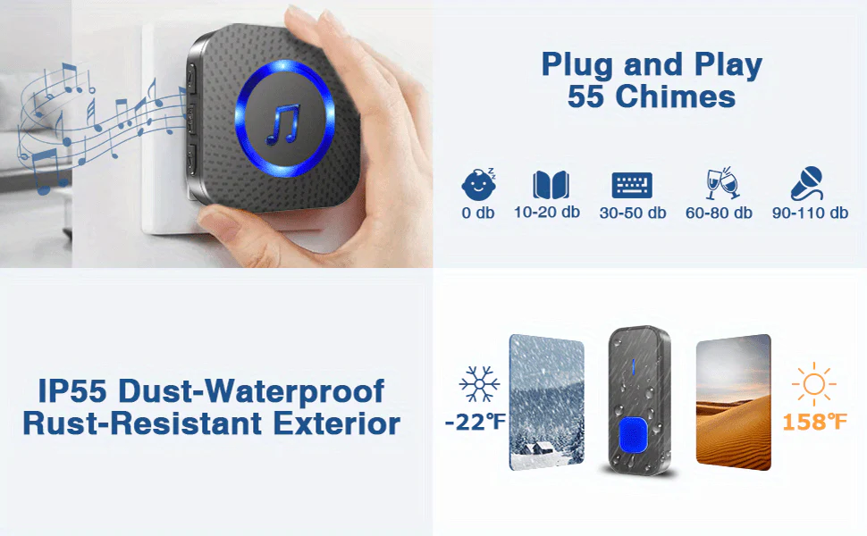 Wireless Doorbell System with 2 Transmitters & 2 Plug-in Receivers, 1000ft Range - Image 12