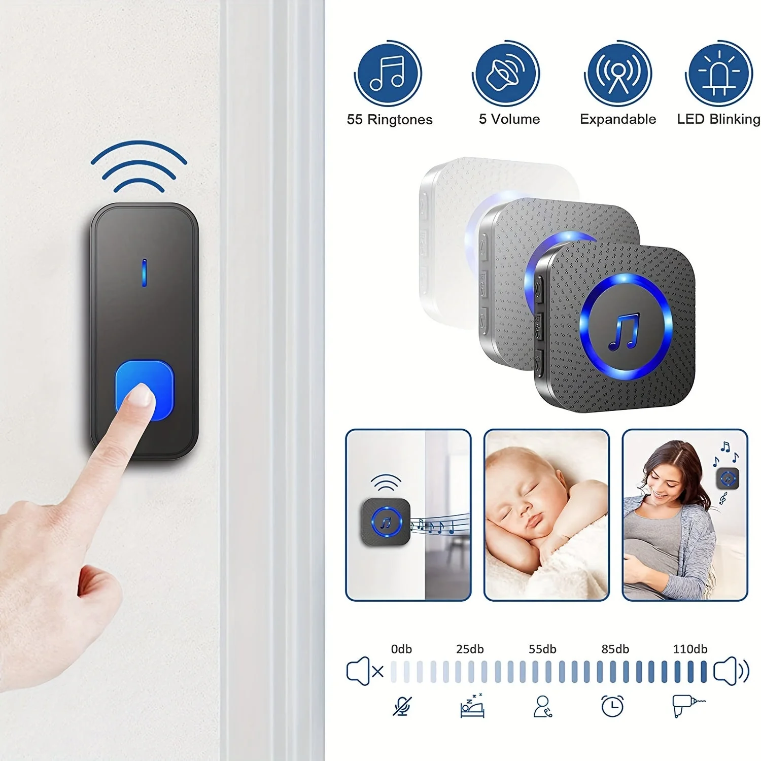 Wireless Doorbell System with 2 Transmitters & 2 Plug-in Receivers, 1000ft Range - Image 5