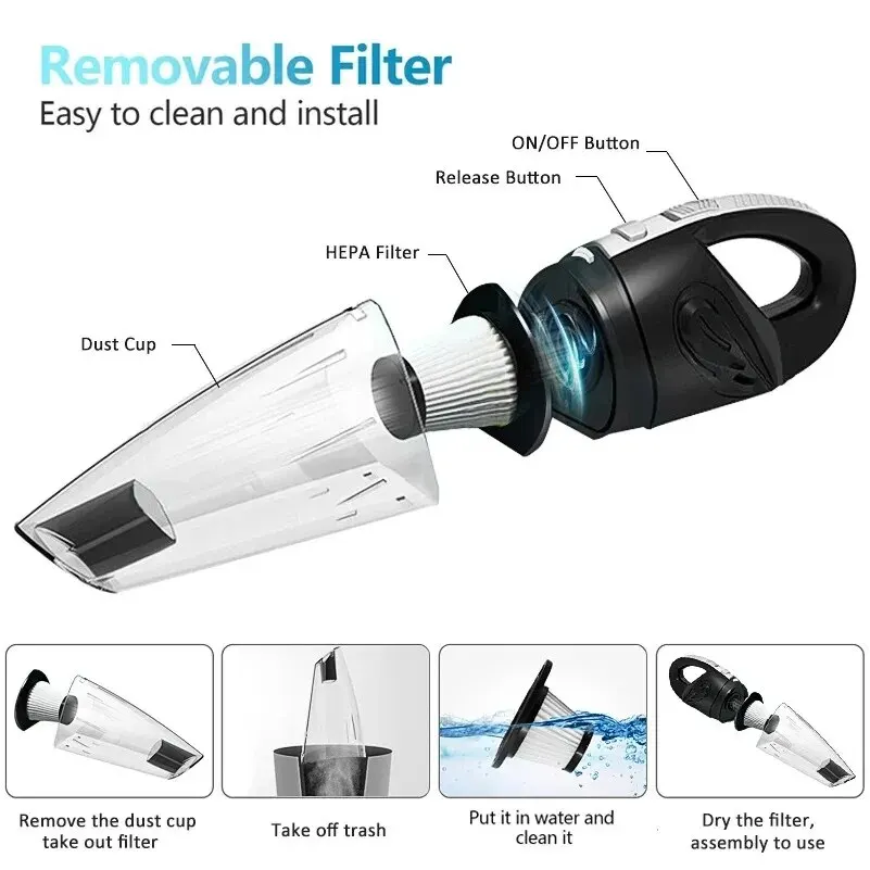 Wireless Handheld Vacuum Cleaner – Powerful Cyclone Suction for Car & Home Pet Hair - Image 6
