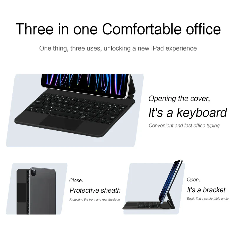 Wireless Keyboard Case for 11 12.9 Tablet Touchpad Magnetic Smart Cover - Image 7