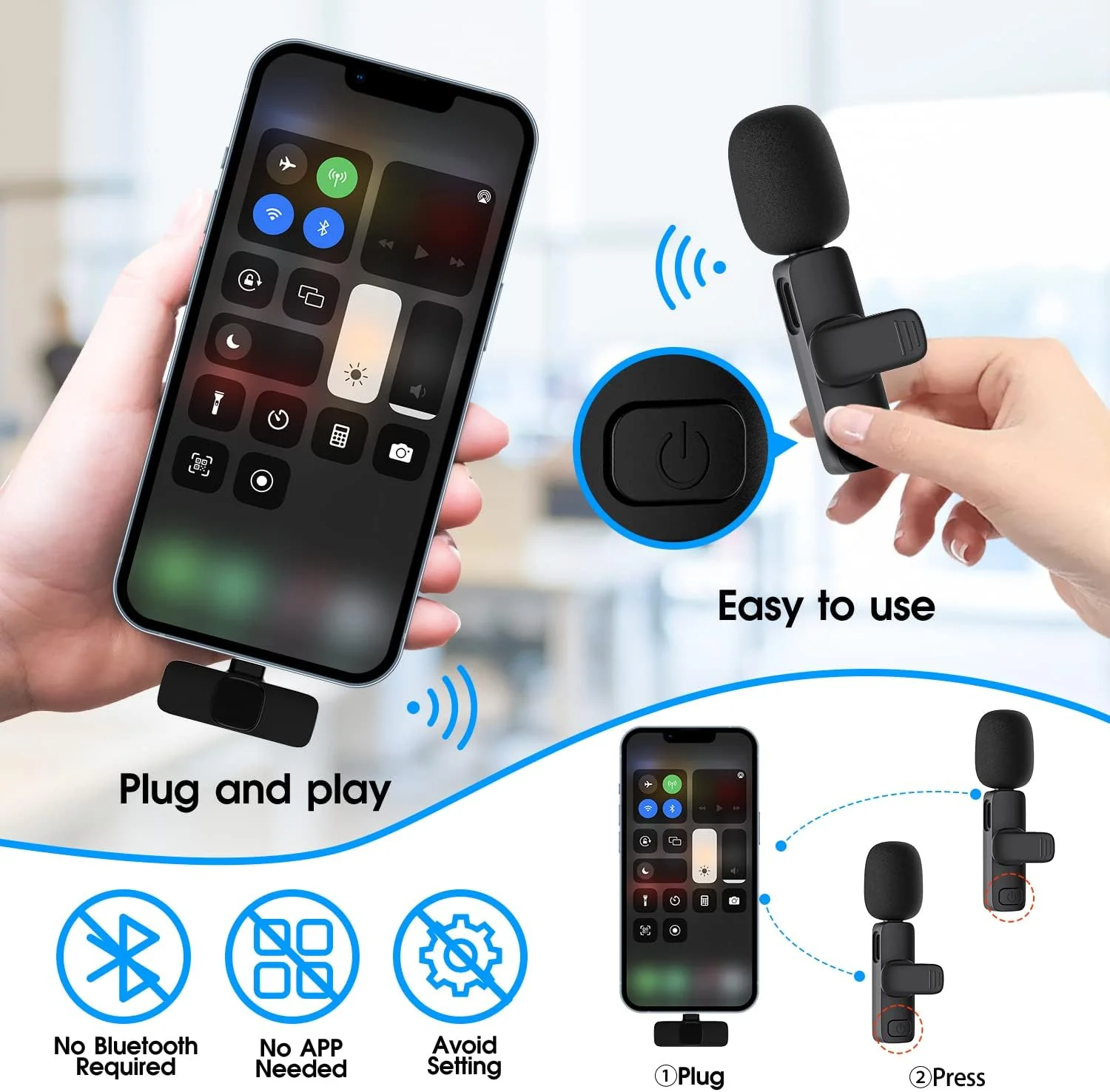 Wireless Lavalier Microphone for iPhone iPad Dual Clip On Mic 2 Pack Lightning - Image 2
