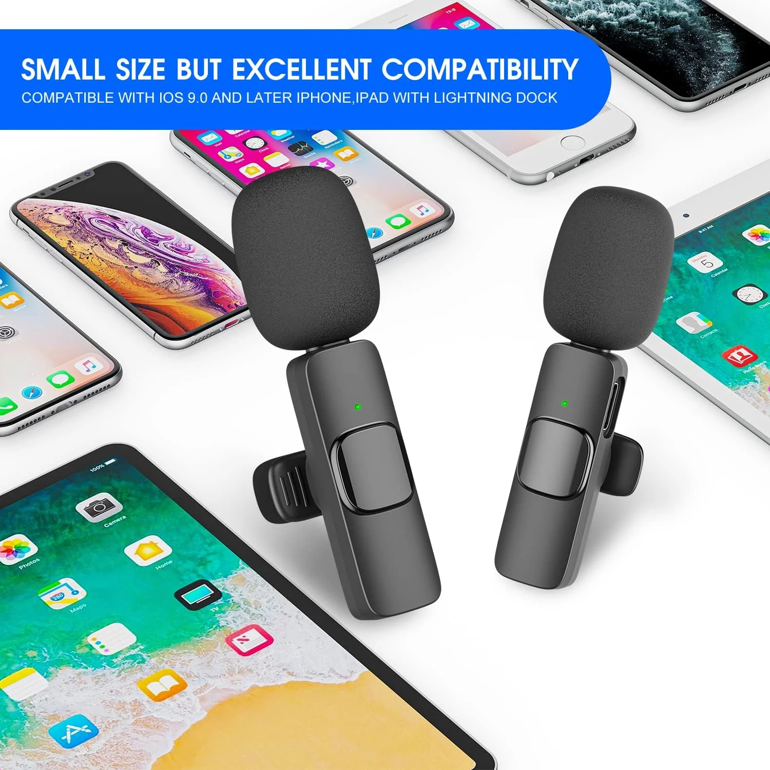 Wireless Lavalier Microphone for iPhone iPad Dual Clip On Mic 2 Pack Lightning - Image 4
