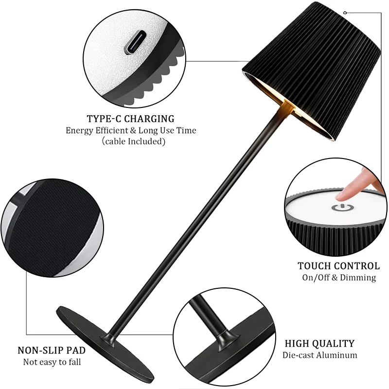 Wireless LED Table Lamp Rechargeable Touch Adjustable Night Light for Bedroom - Image 5