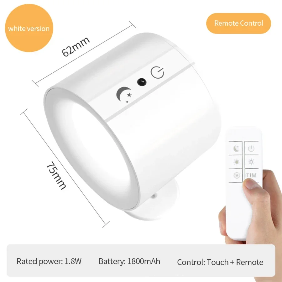 Wireless LED Wall Sconce Light 360° Rotatable Touch Control 3 Color Bedroom Lamp - Image 10