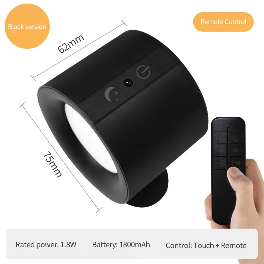 Wireless LED Wall Sconce Light 360° Rotatable Touch Control 3 Color Bedroom Lamp - Image 11