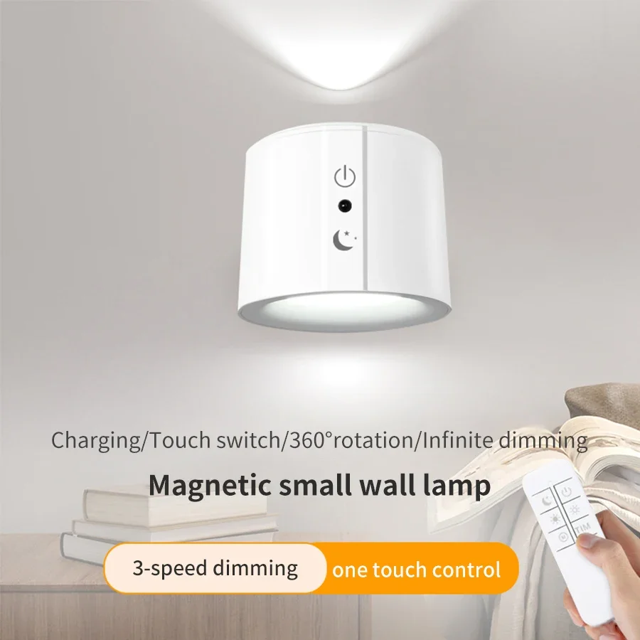 Wireless LED Wall Sconce Light 360° Rotatable Touch Control 3 Color Bedroom Lamp - Image 2