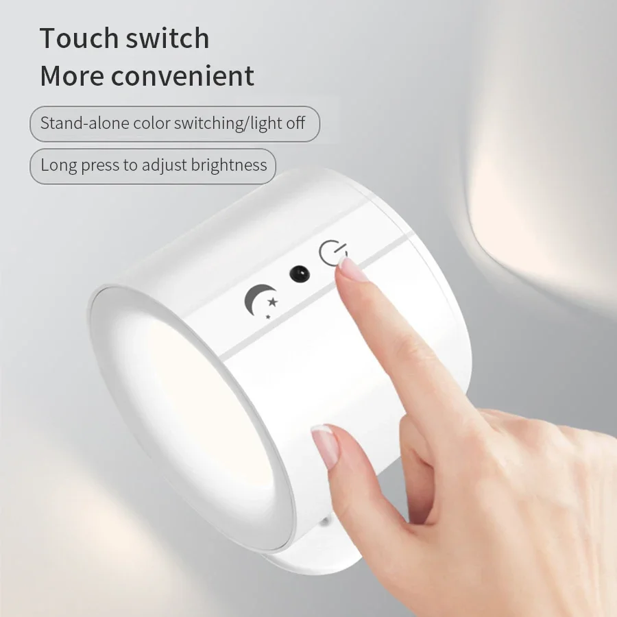 Wireless LED Wall Sconce Light 360° Rotatable Touch Control 3 Color Bedroom Lamp - Image 5