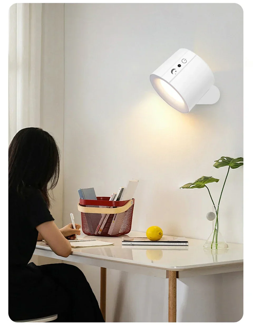 Wireless LED Wall Sconce Light 360° Rotatable Touch Control 3 Color Bedroom Lamp - Image 9