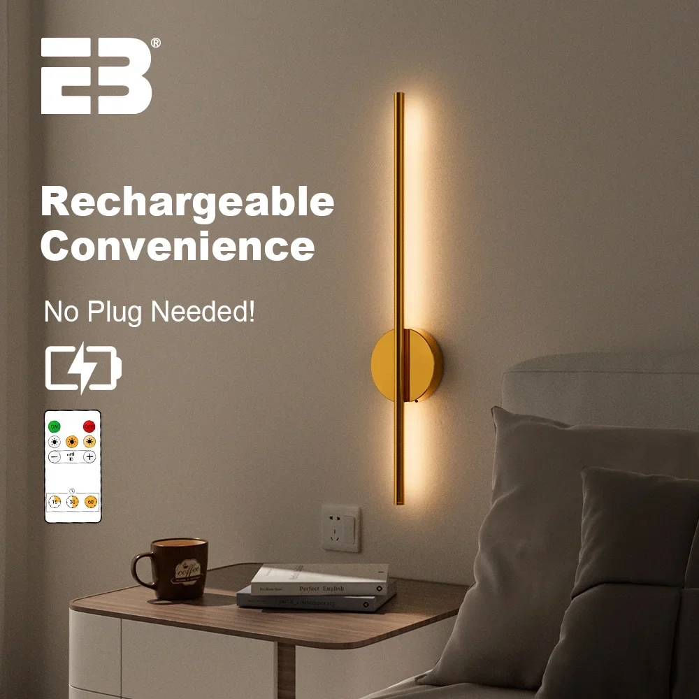 Wireless LED Wall Sconces 2 Pack USB Rechargeable Battery Gold Indoor Light - Image 2