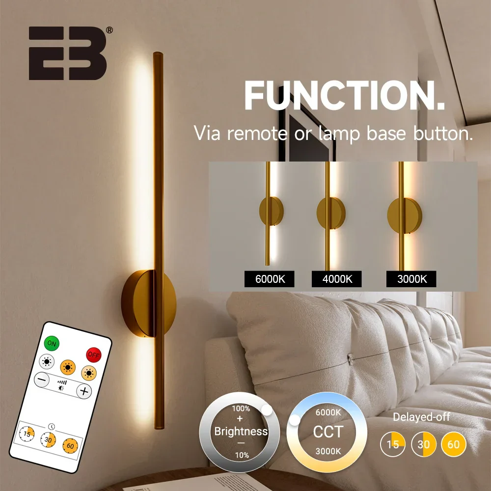 Wireless LED Wall Sconces 2 Pack USB Rechargeable Battery Gold Indoor Light - Image 6