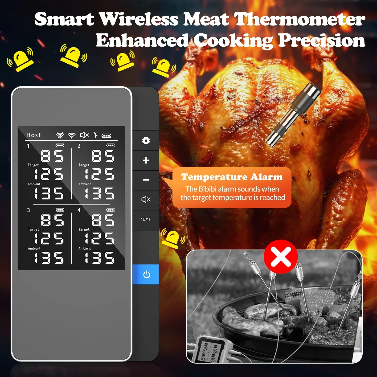 Wireless Meat Thermometer Multi Sensor Digital BBQ Grill Oven Long Range - Image 2