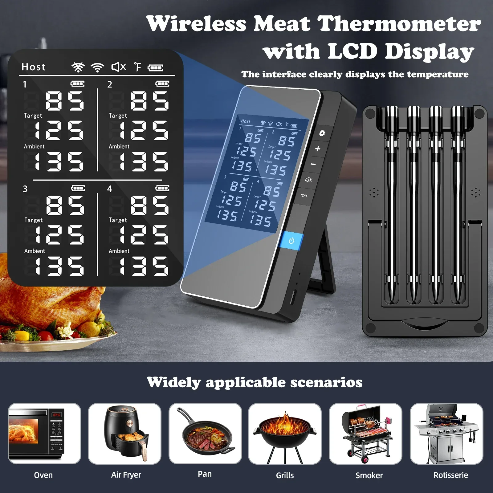 Wireless Meat Thermometer Multi Sensor Digital BBQ Grill Oven Long Range - Image 3