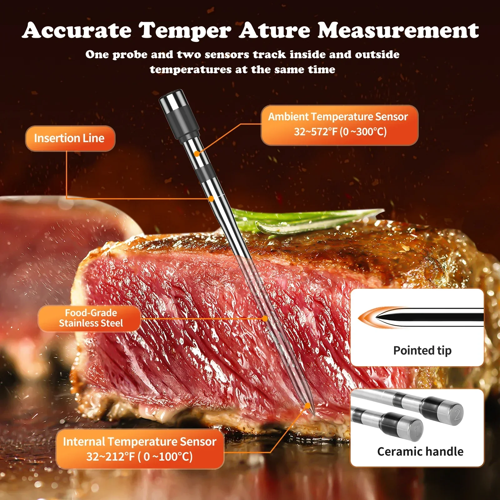 Wireless Meat Thermometer Multi Sensor Digital BBQ Grill Oven Long Range - Image 4