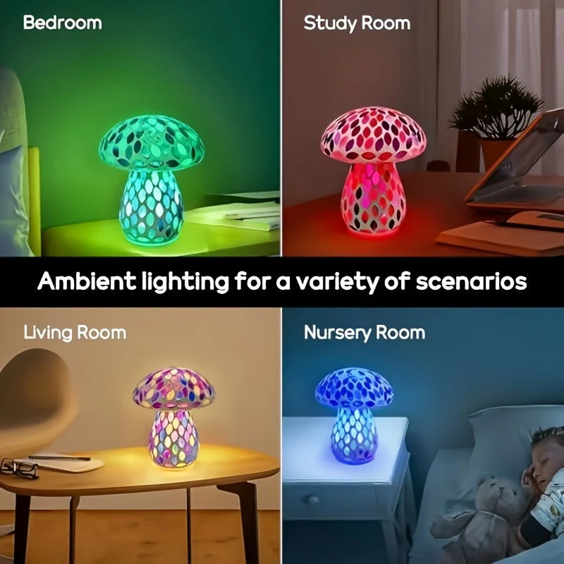 Wireless Mushroom Table Lamp - Touch Control, Rechargeable LED, Cordless - Image 4