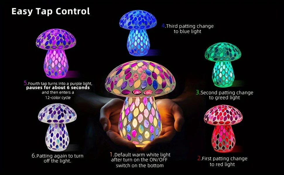 Wireless Mushroom Table Lamp - Touch Control, Rechargeable LED, Cordless - Image 9
