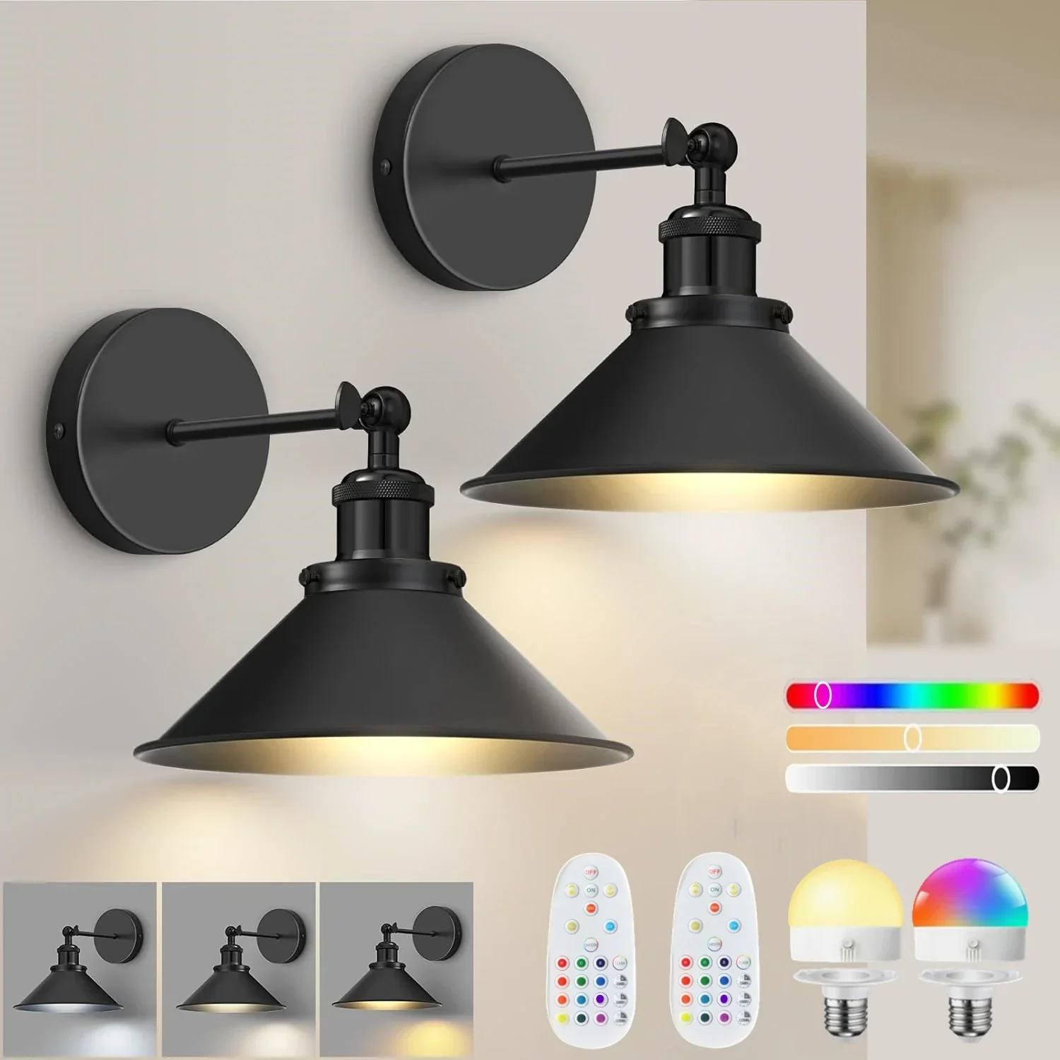 Wireless Rechargeable Wall Light Remote Control Dimmable RGB LED Lamp 15 Color