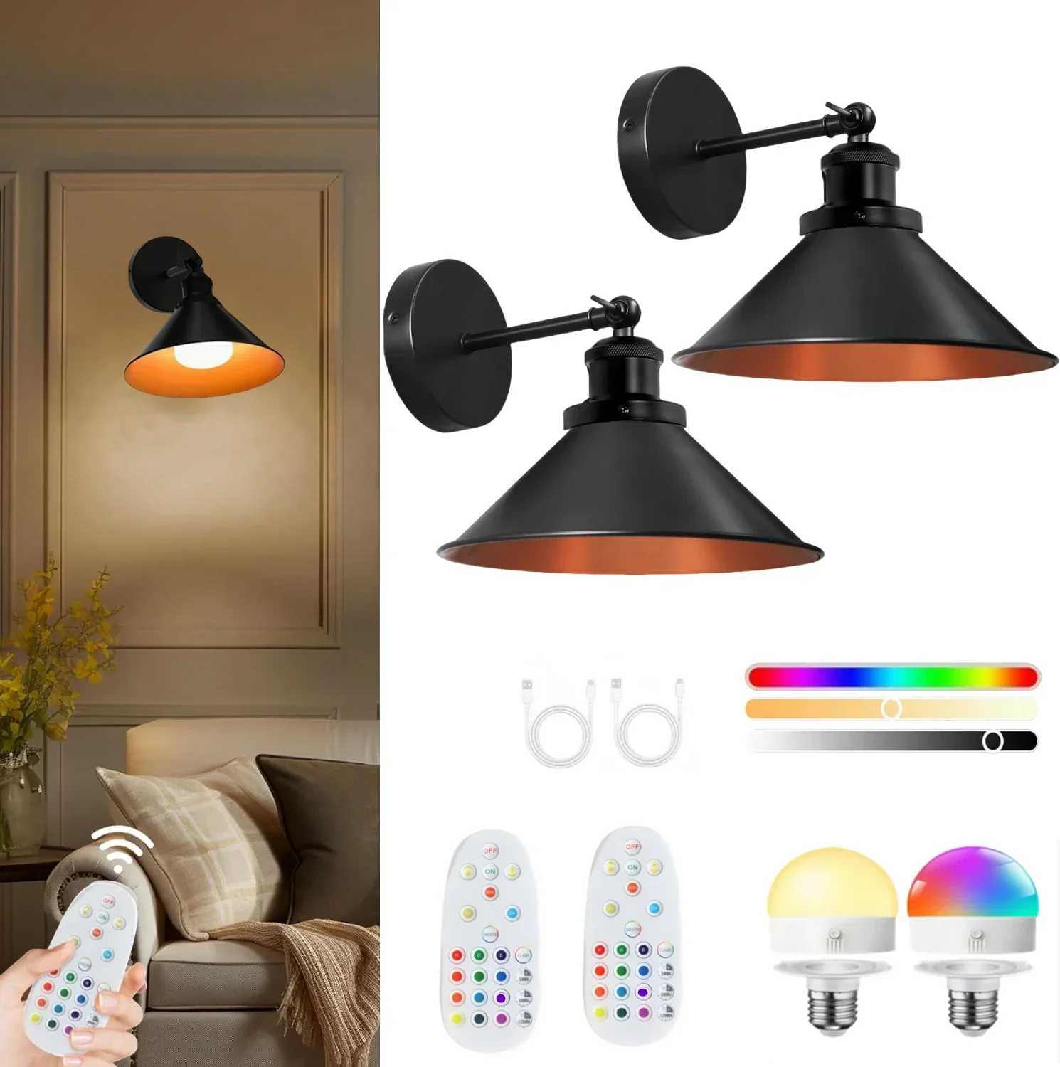 Wireless Rechargeable Wall Light Remote Control Dimmable RGB LED Lamp 15 Color - Image 11