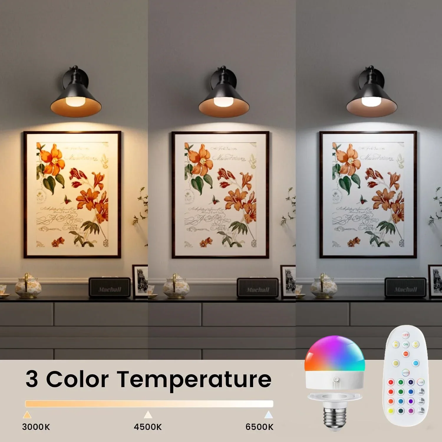Wireless Rechargeable Wall Light Remote Control Dimmable RGB LED Lamp 15 Color - Image 2