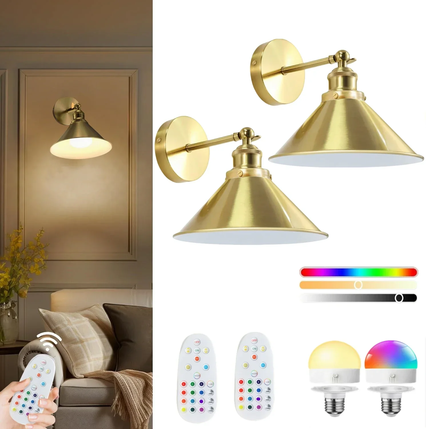 Wireless Rechargeable Wall Light Remote Control Dimmable RGB LED Lamp 15 Color - Image 7