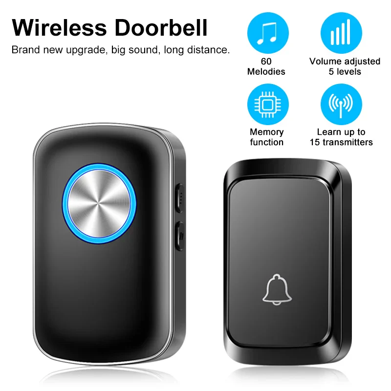 Wireless Smart Doorbell 300M Range Plug In 60 Melodies LED Light Volume Control - Image 3