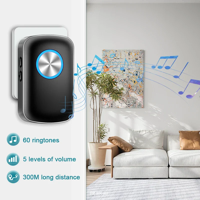 Wireless Smart Doorbell 300M Range Plug In 60 Melodies LED Light Volume Control - Image 5