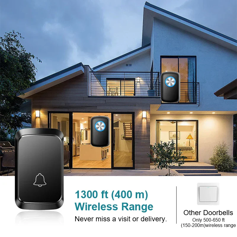 Wireless Smart Doorbell 300M Range Plug In 60 Melodies LED Light Volume Control - Image 6