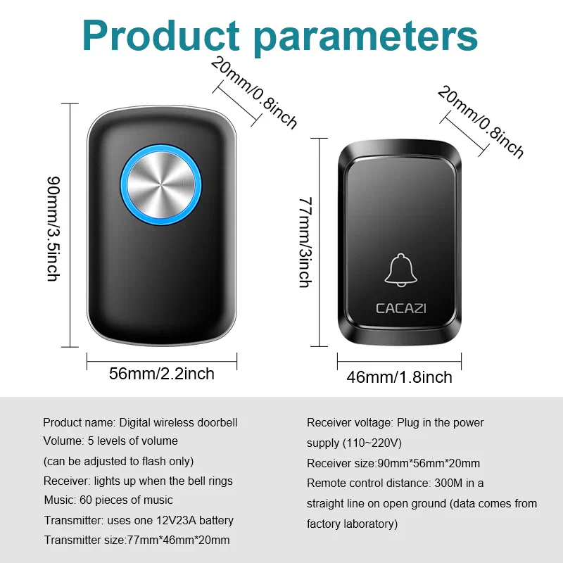 Wireless Smart Doorbell 300M Range Plug In 60 Melodies LED Light Volume Control - Image 8