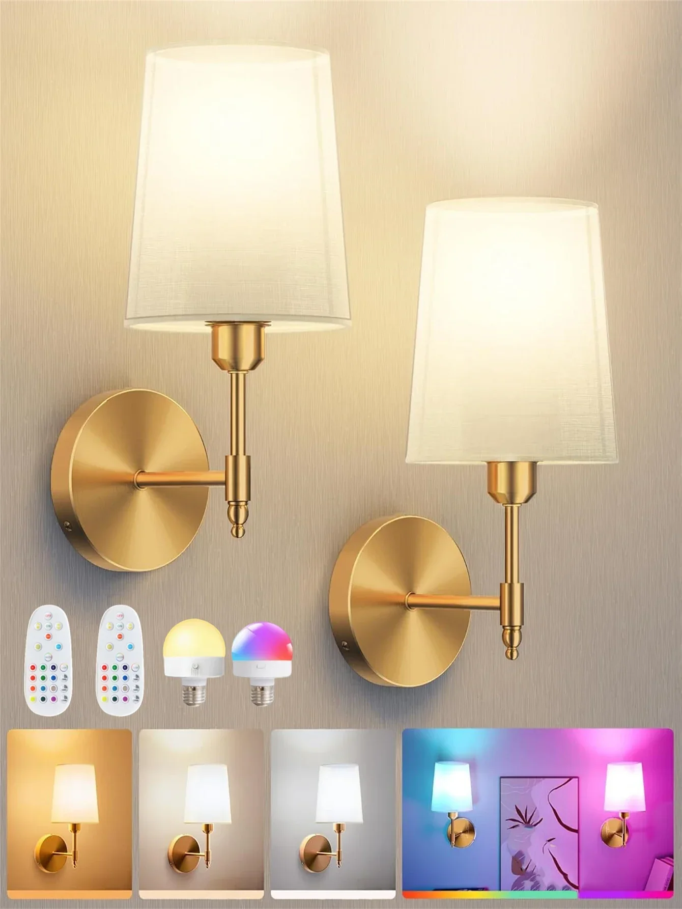 Wireless Wall Lamp – Rechargeable RGB Battery Light with Remote for Bedroom Decor