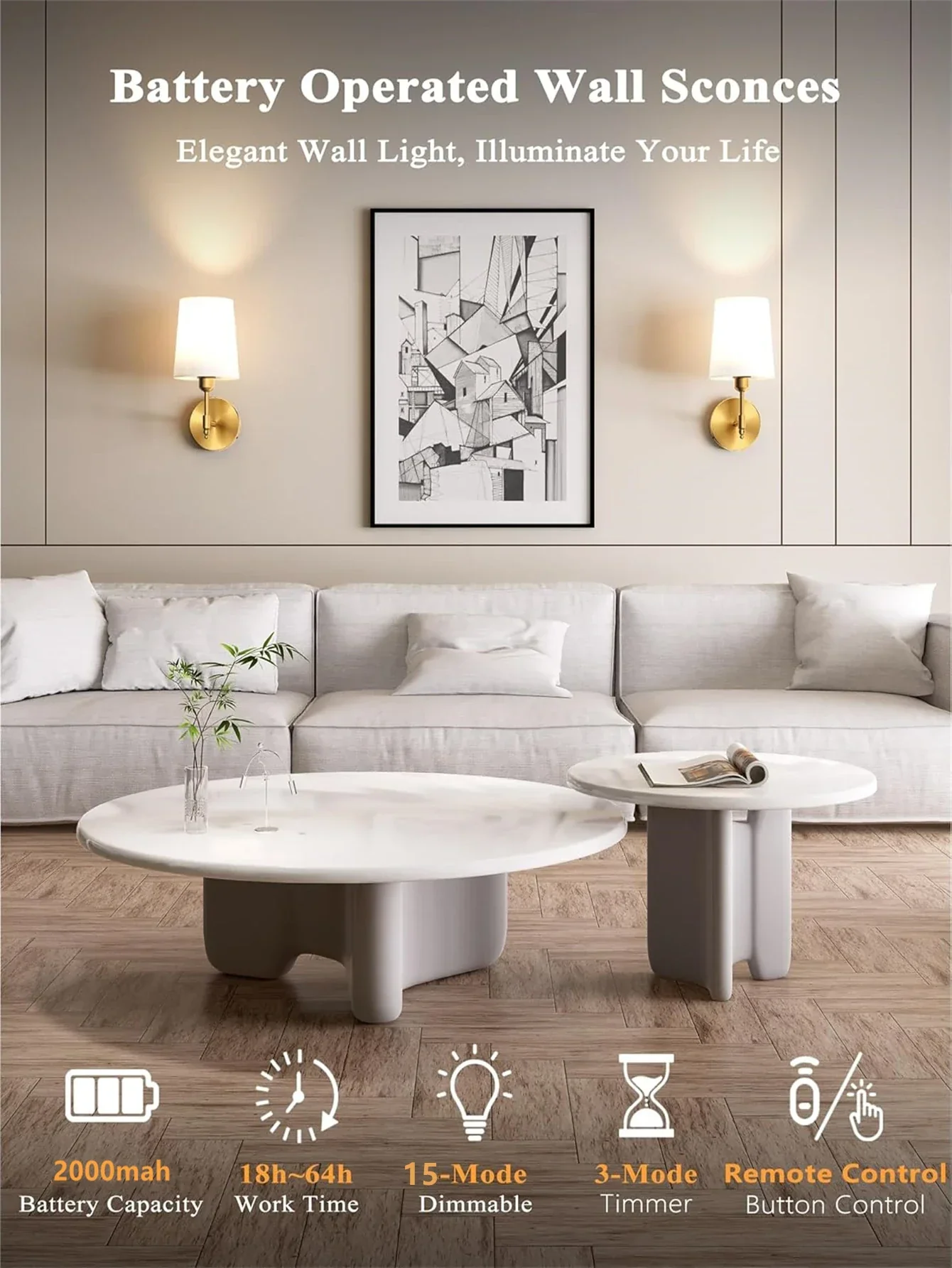 Wireless Wall Lamp – Rechargeable RGB Battery Light with Remote for Bedroom Decor - Image 2