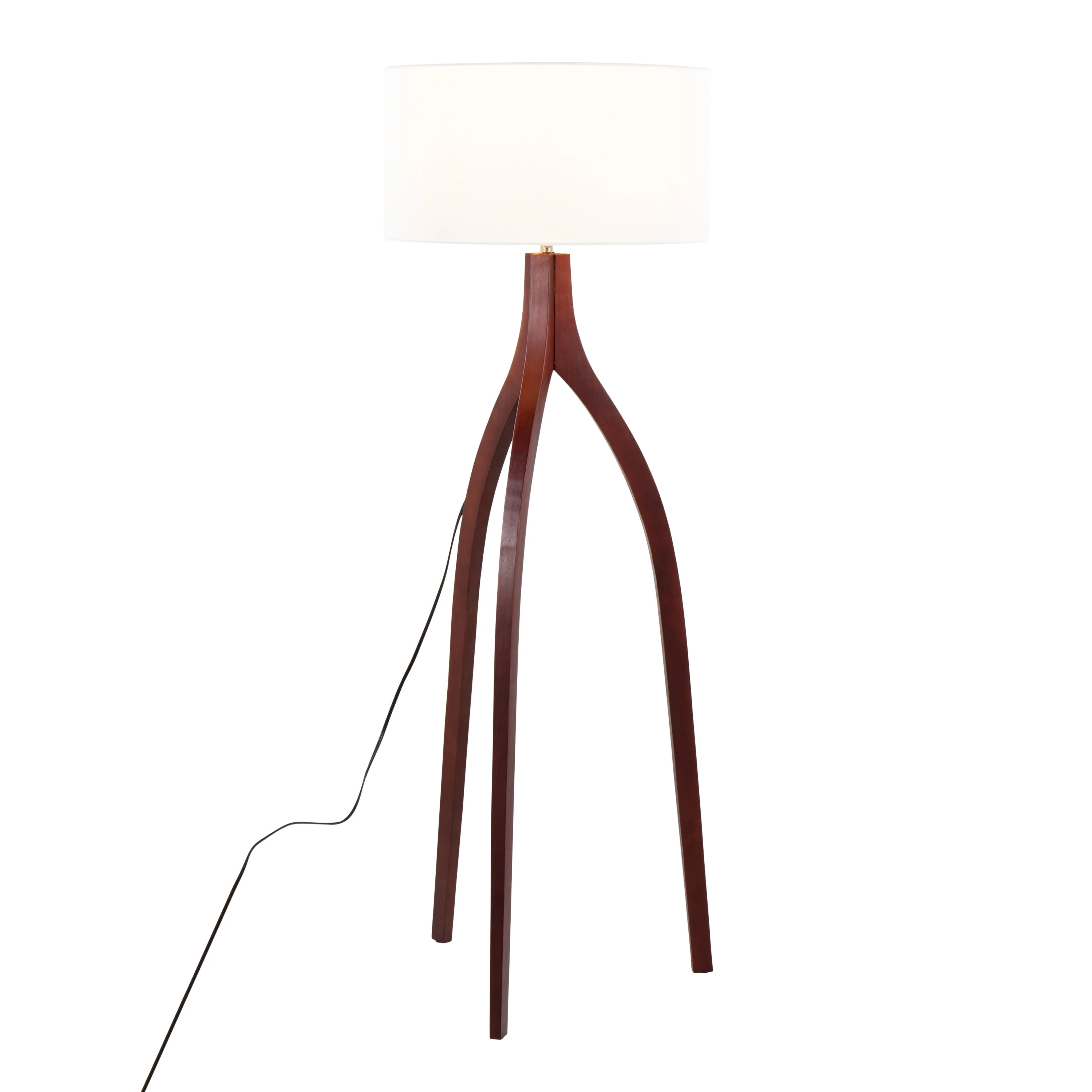 Wishbone Contemporary Floor Lamp in Walnut Wood with White Fabric Shade - Image 2
